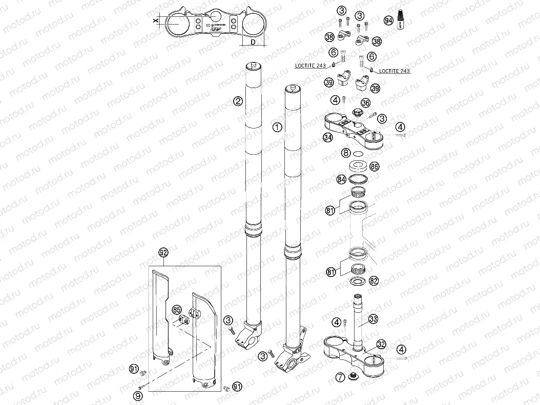 FRONT FORK, TRIPLE CLAMP