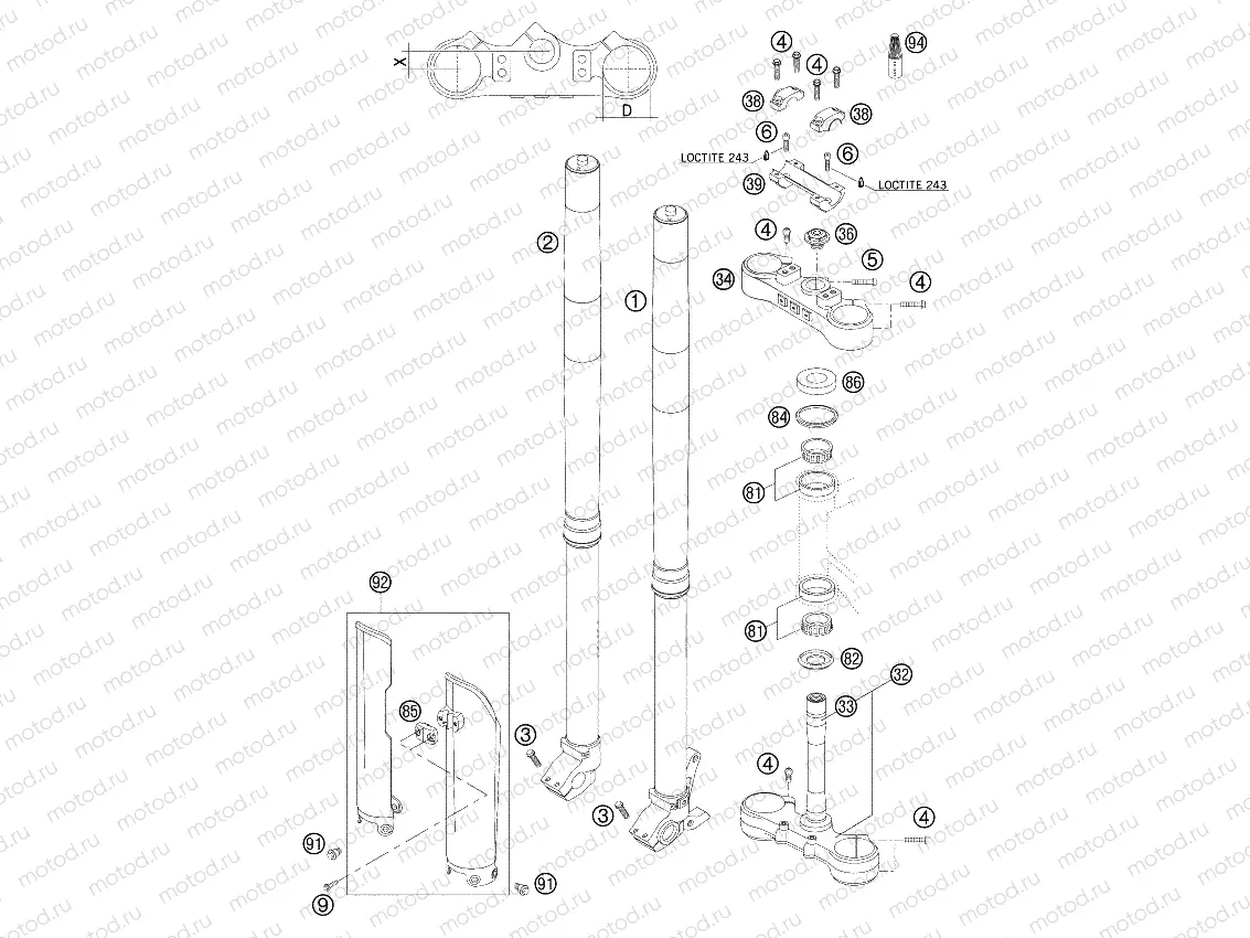 FRONT FORK, TRIPLE CLAMP