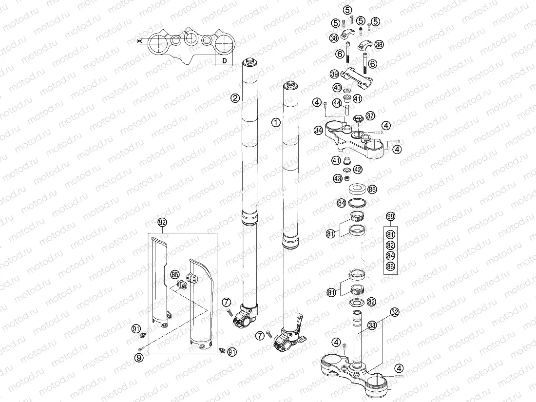 FRONT FORK, TRIPLE CLAMP