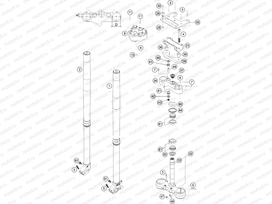 FRONT FORK, TRIPLE CLAMP