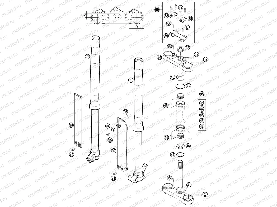 FRONT FORK, TRIPLE CLAMP