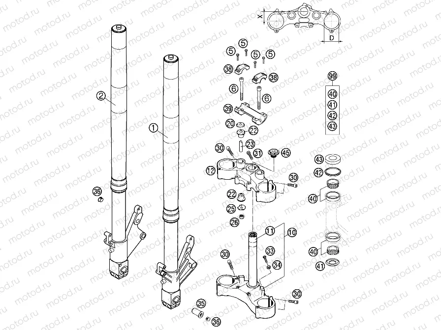 FRONT FORK, TRIPLE CLAMP