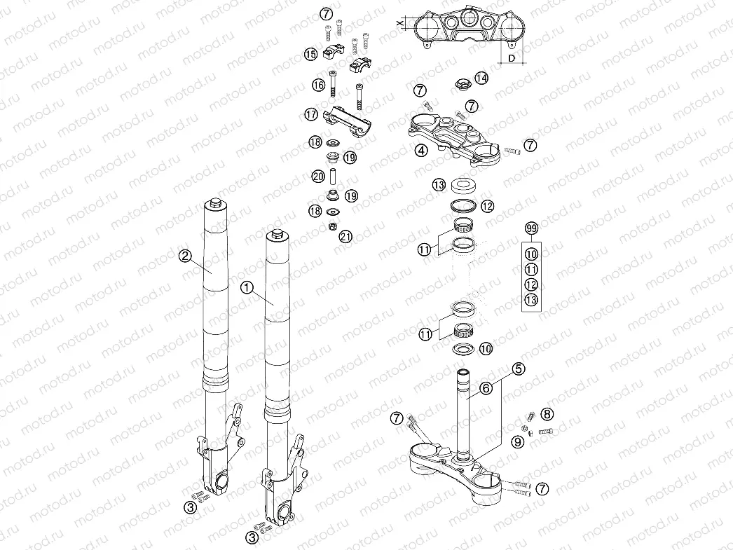 FRONT FORK, TRIPLE CLAMP