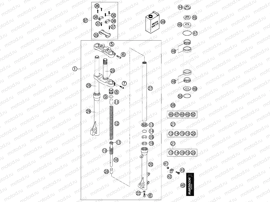 FRONT FORK, TRIPLE CLAMP