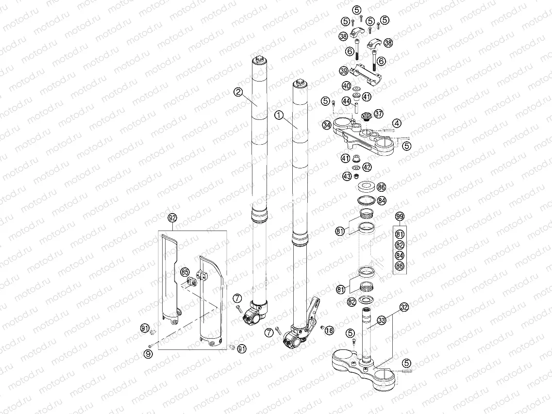 FRONT FORK, TRIPLE CLAMP