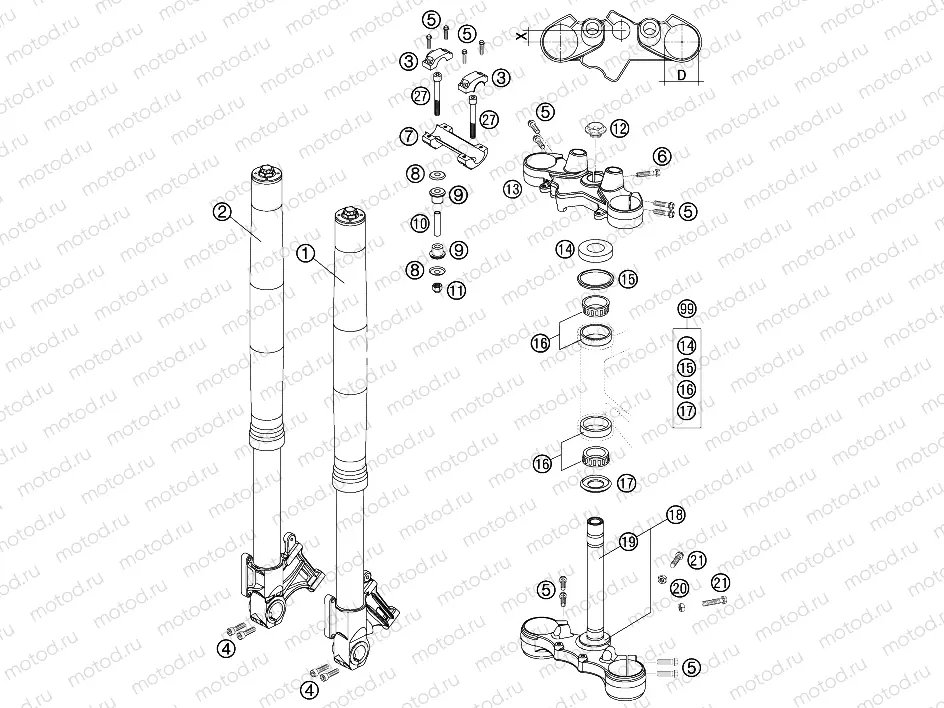 FRONT FORK, TRIPLE CLAMP