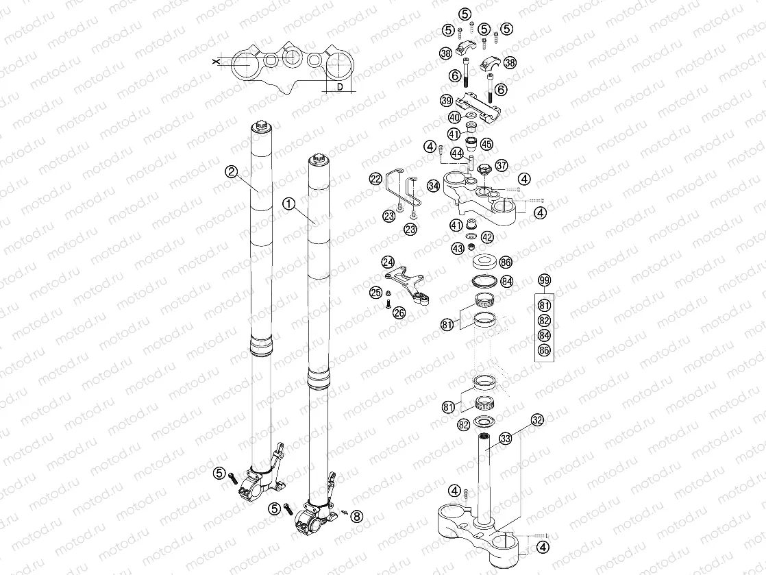 FRONT FORK, TRIPLE CLAMP