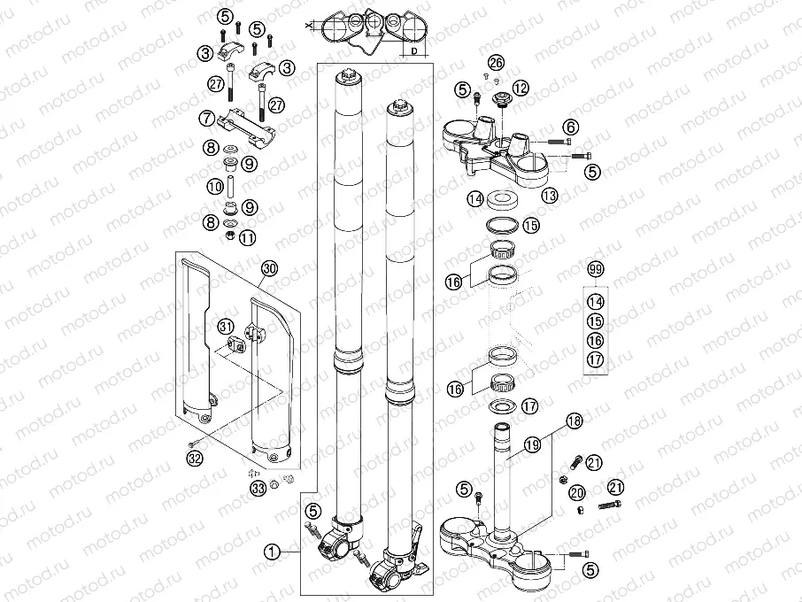 FRONT FORK, TRIPLE CLAMP