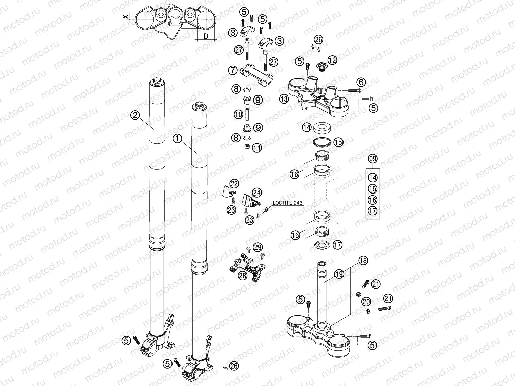 FRONT FORK, TRIPLE CLAMP