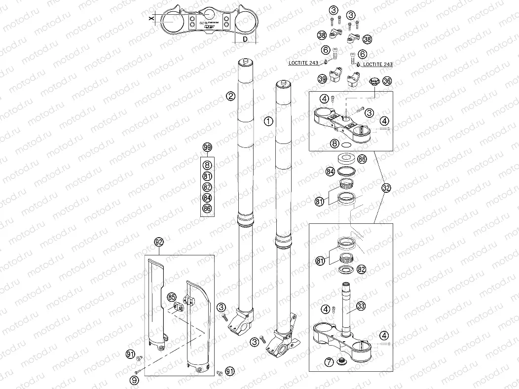 FRONT FORK, TRIPLE CLAMP