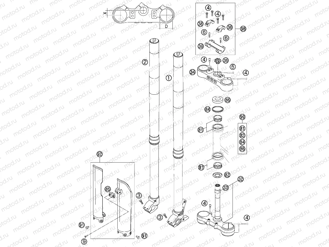 FRONT FORK, TRIPLE CLAMP