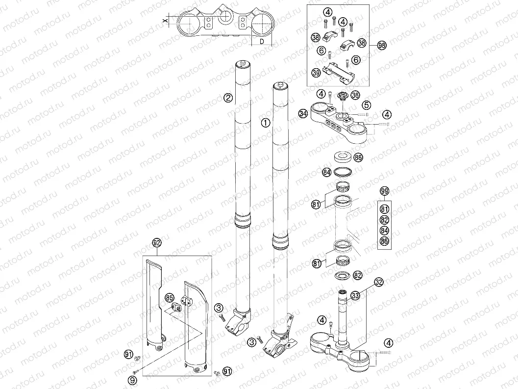 FRONT FORK, TRIPLE CLAMP