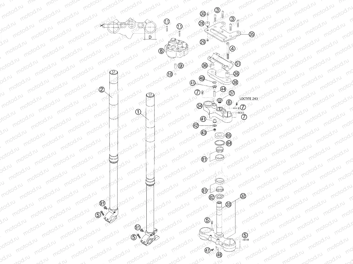 FRONT FORK, TRIPLE CLAMP