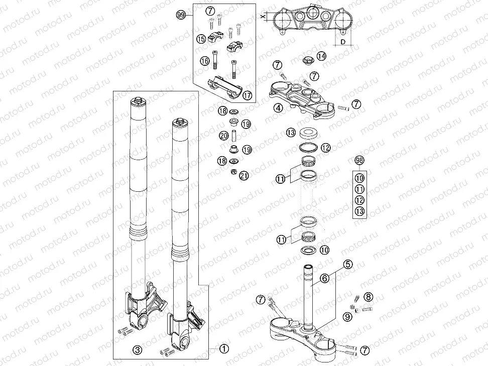 FRONT FORK, TRIPLE CLAMP