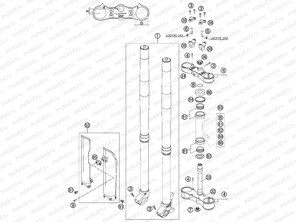 FRONT FORK, TRIPLE CLAMP