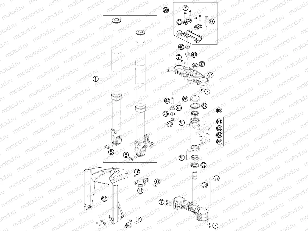 FRONT FORK, TRIPLE CLAMP