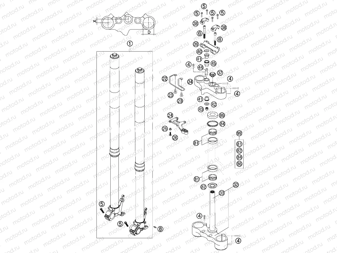 FRONT FORK, TRIPLE CLAMP