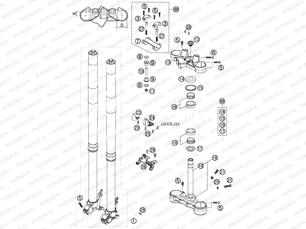 FRONT FORK, TRIPLE CLAMP