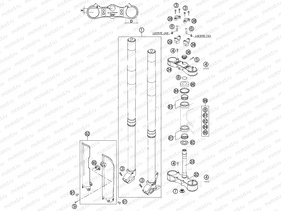 FRONT FORK, TRIPLE CLAMP