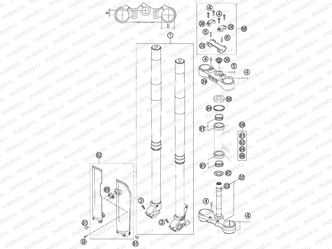 FRONT FORK, TRIPLE CLAMP