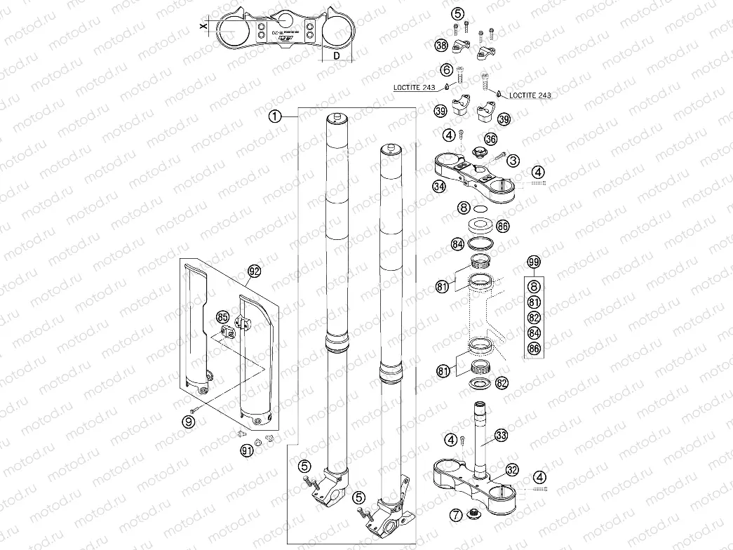 FRONT FORK, TRIPLE CLAMP