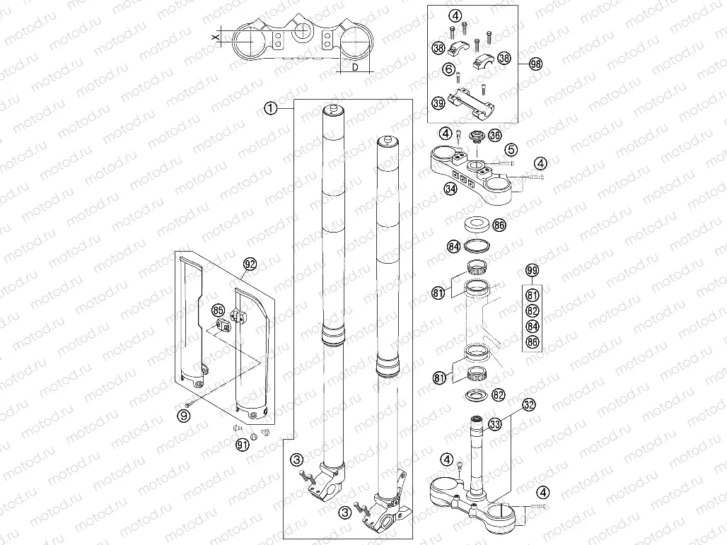 FRONT FORK, TRIPLE CLAMP
