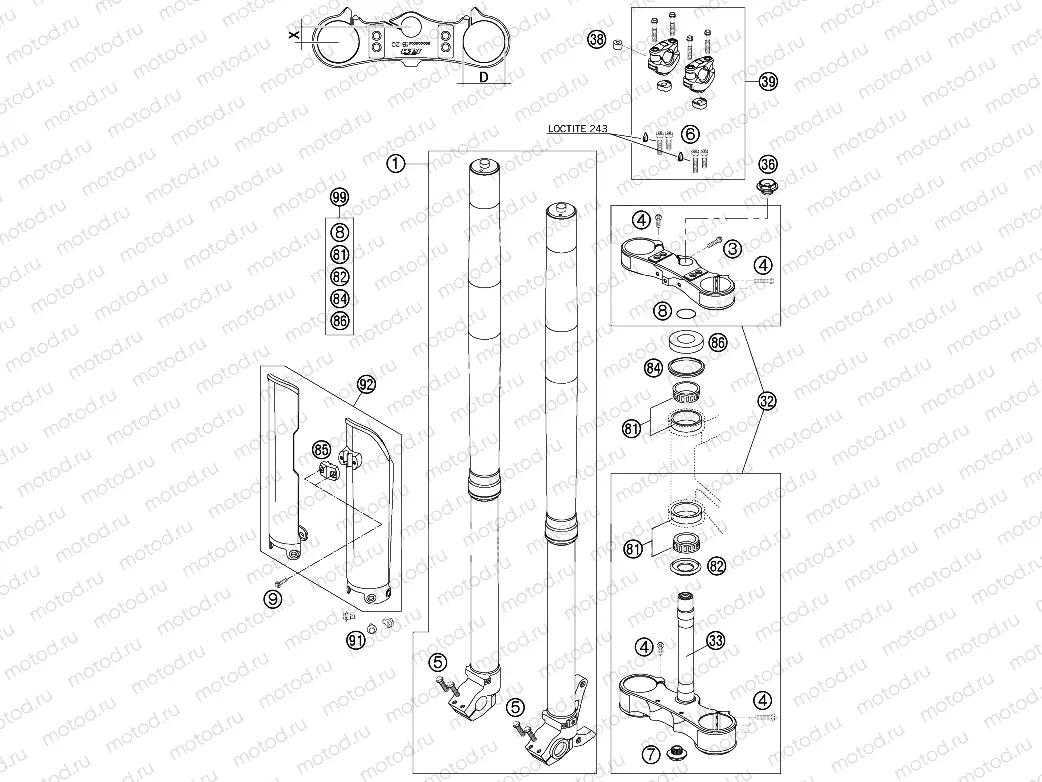 FRONT FORK, TRIPLE CLAMP