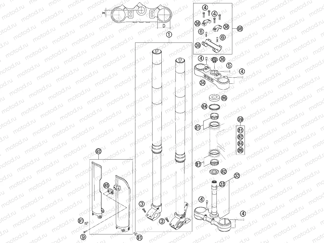 FRONT FORK, TRIPLE CLAMP
