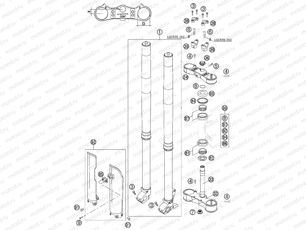 FRONT FORK, TRIPLE CLAMP
