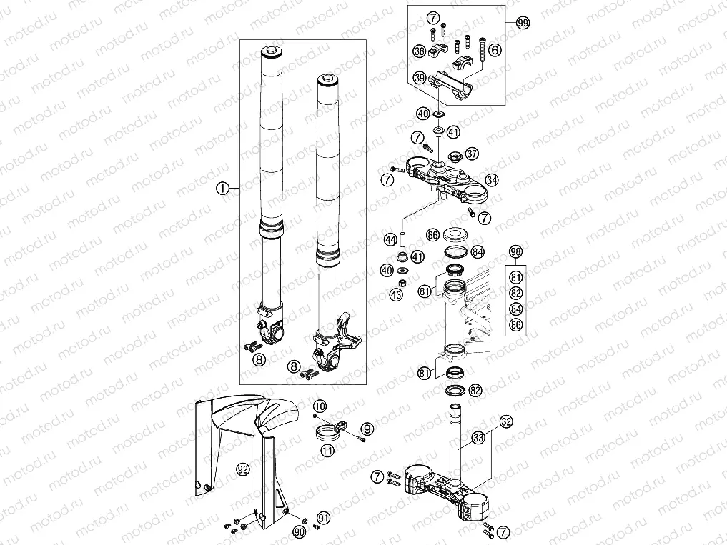 FRONT FORK, TRIPLE CLAMP