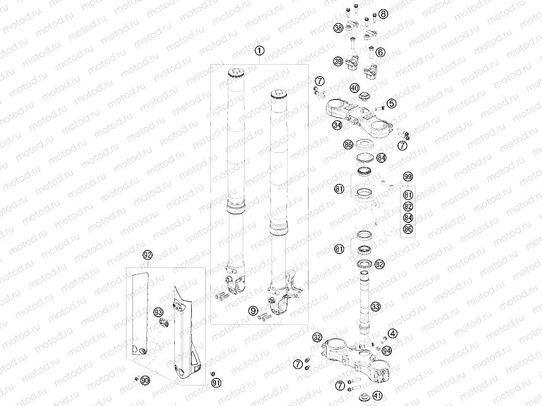 FRONT FORK, TRIPLE CLAMP