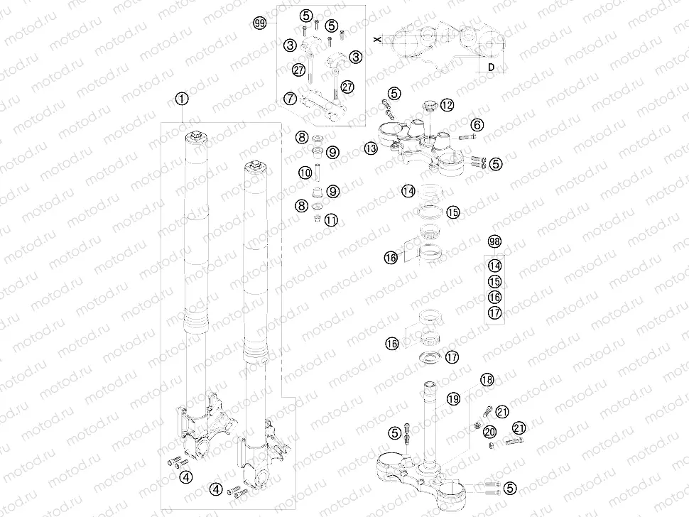 FRONT FORK, TRIPLE CLAMP