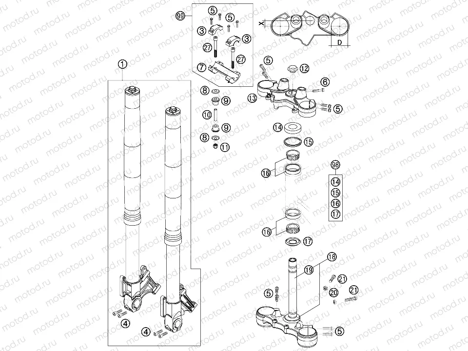FRONT FORK, TRIPLE CLAMP
