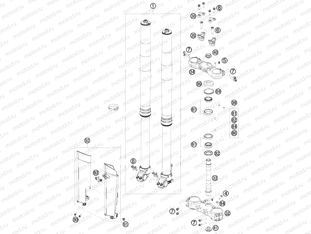 FRONT FORK, TRIPLE CLAMP