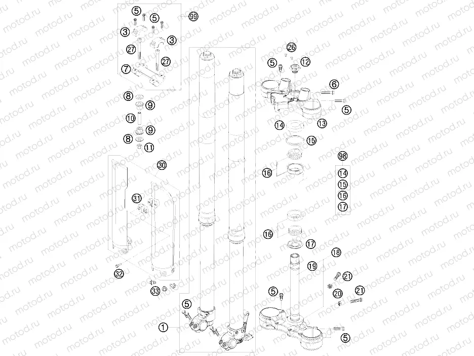 FRONT FORK, TRIPLE CLAMP