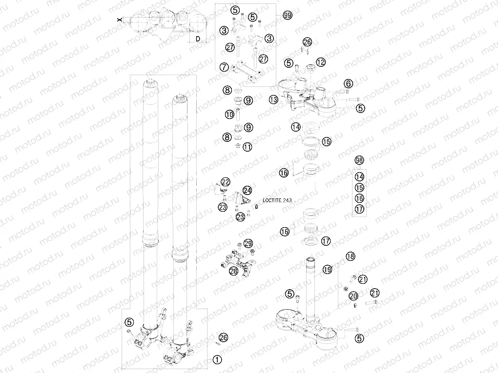 FRONT FORK, TRIPLE CLAMP