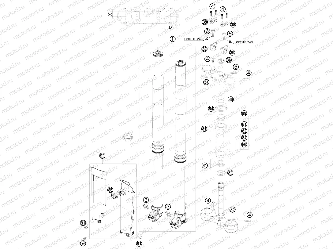 FRONT FORK, TRIPLE CLAMP