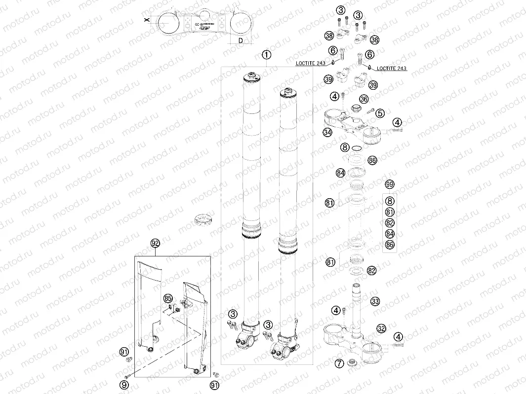 FRONT FORK, TRIPLE CLAMP