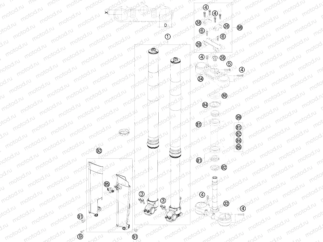 FRONT FORK, TRIPLE CLAMP