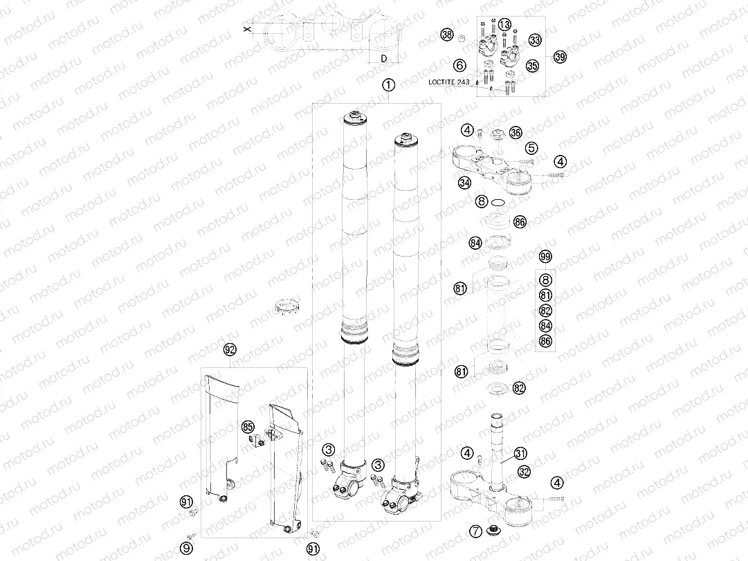 FRONT FORK, TRIPLE CLAMP
