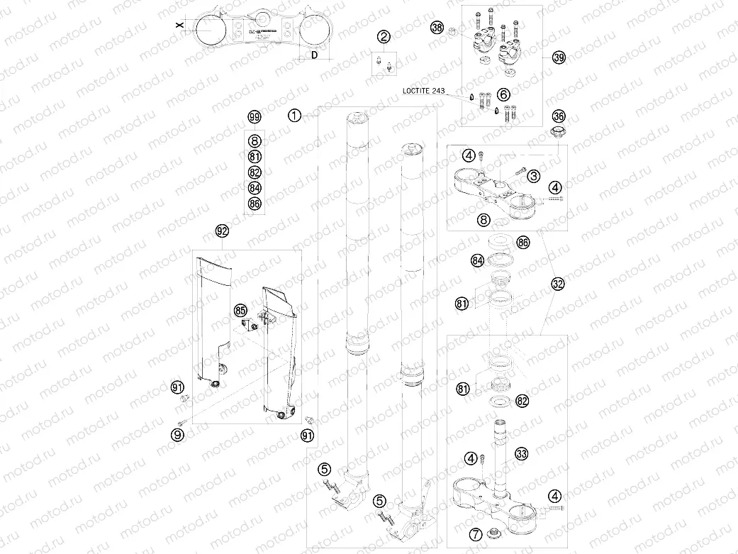 FRONT FORK, TRIPLE CLAMP