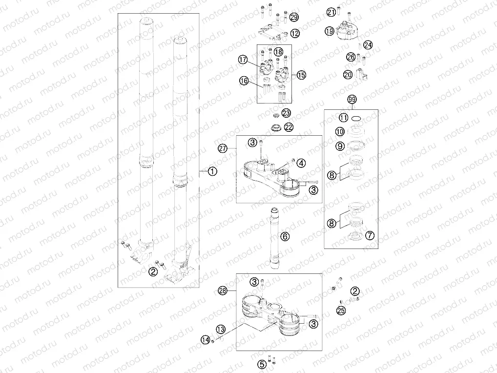 FRONT FORK, TRIPLE CLAMP