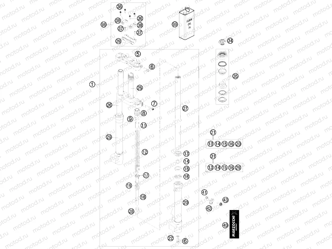 FRONT FORK, TRIPLE CLAMP