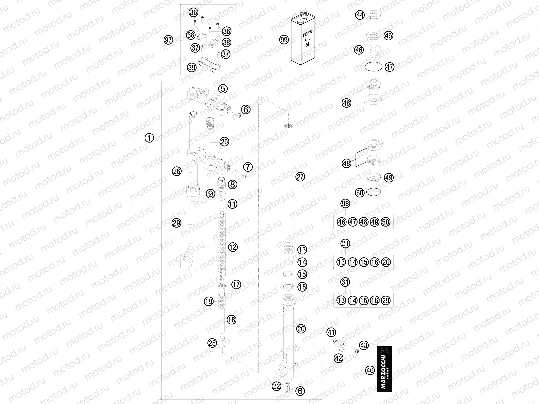 FRONT FORK, TRIPLE CLAMP