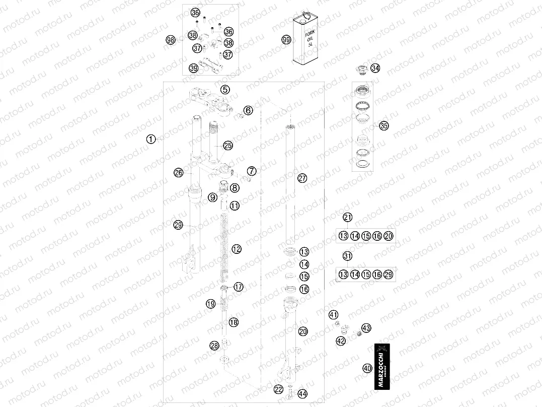 FRONT FORK, TRIPLE CLAMP