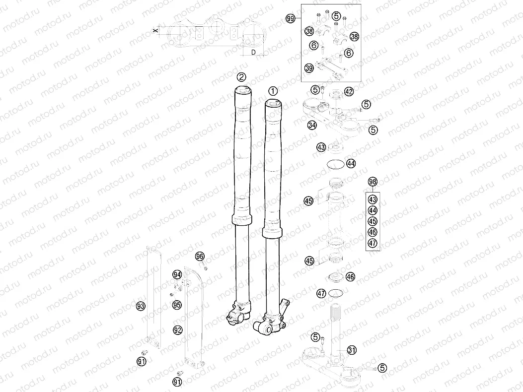 FRONT FORK, TRIPLE CLAMP