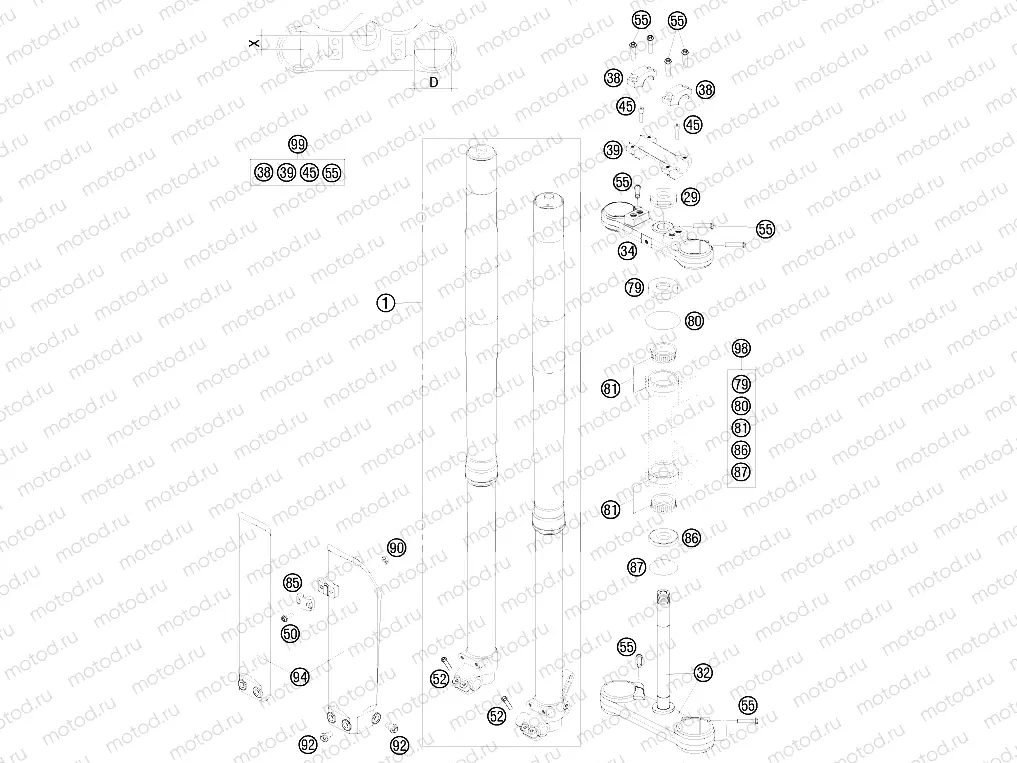 FRONT FORK, TRIPLE CLAMP
