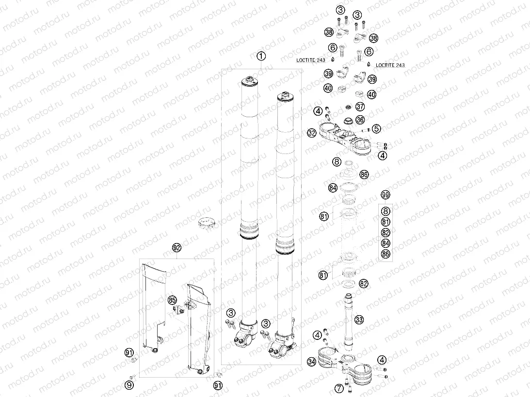 FRONT FORK, TRIPLE CLAMP