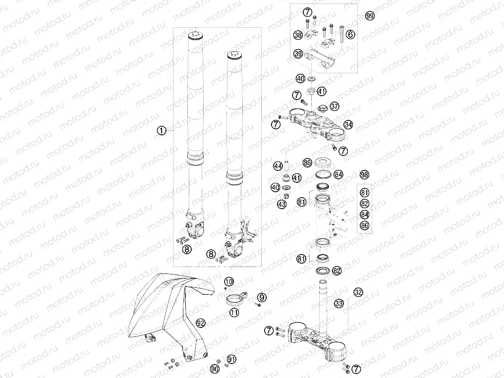 FRONT FORK, TRIPLE CLAMP