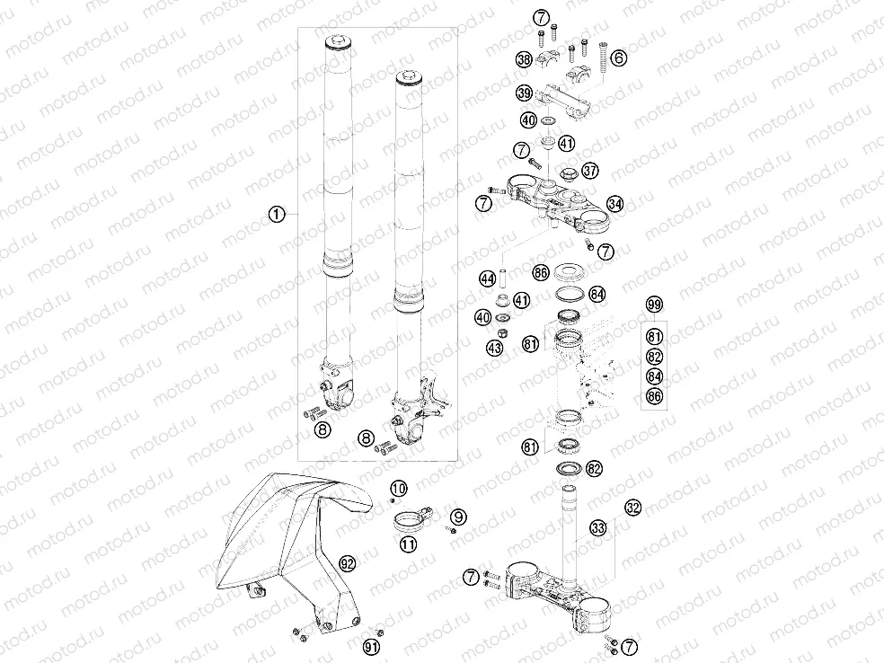 FRONT FORK, TRIPLE CLAMP